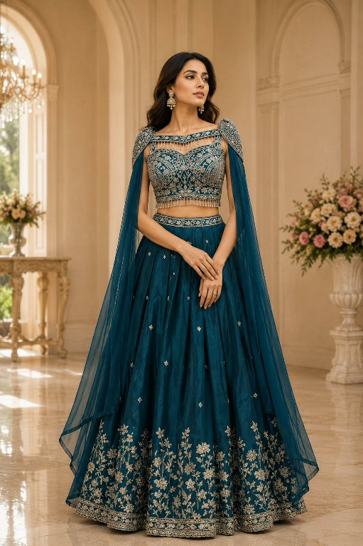 AMOHA D.NO A539 WHOLESALE READYMADE NC SATIN DESIGNER STYLISH LEHENGA CHOLI FOR EXPORT
