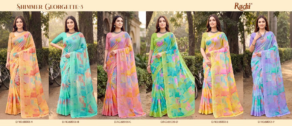 RUCHI SHIMMER GEORGETTE VOL 3 WHOLESALE GEORGETTE CASUAL WEAR INDIAN SAREES FOR WOMEN SUPPLIER
