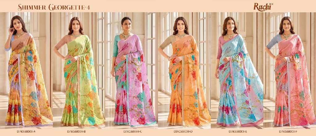 RUCHI SHIMMER GEORGETTE VOL 4 WHOLESALE GEORGETTE DAILY WEAR INDIAN SAREES FOR WOMEN EXPORTER