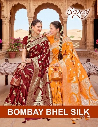 SAROJ BOMBAY BHEL SILK VOL 5 WHOLESALE PURE SILK ATTRACTIVE INDIAN SAREES FOR WOMEN EXPORTER