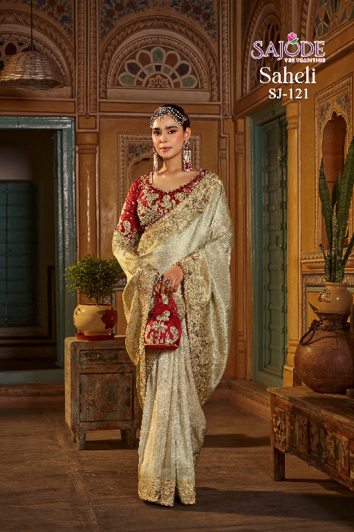 SAJODE SAHELI SILK WHOLESALE PURE VISCOSE HEAVY WORK PARTY WEAR SAREES FOR WOMEN EXPORTER