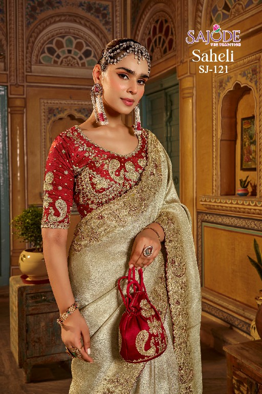 SAJODE SAHELI SILK WHOLESALE PURE VISCOSE HEAVY WORK PARTY WEAR SAREES FOR WOMEN EXPORTER