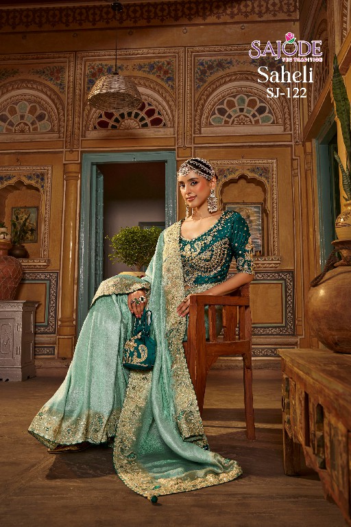 SAJODE SAHELI SILK WHOLESALE PURE VISCOSE HEAVY WORK PARTY WEAR SAREES FOR WOMEN EXPORTER