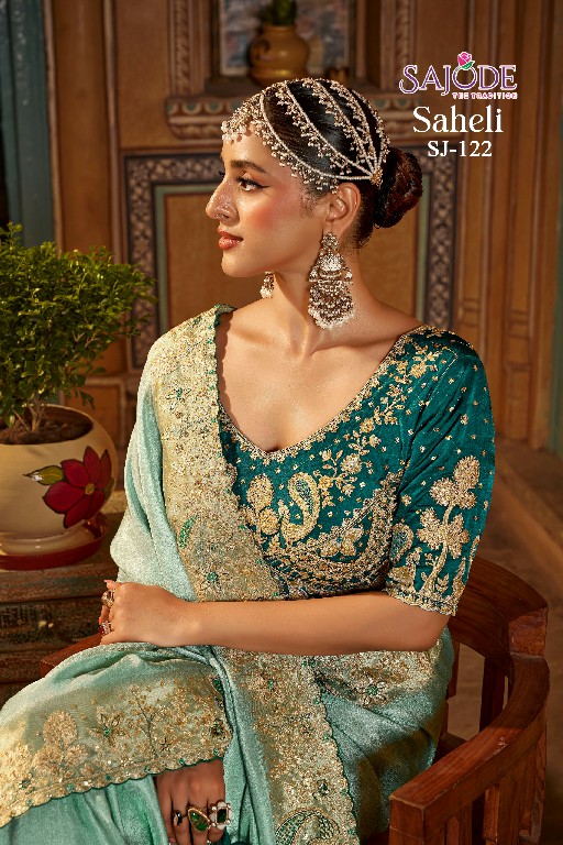SAJODE SAHELI SILK WHOLESALE PURE VISCOSE HEAVY WORK PARTY WEAR SAREES FOR WOMEN EXPORTER
