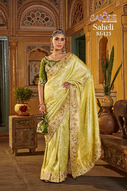 SAJODE SAHELI SILK WHOLESALE PURE VISCOSE HEAVY WORK PARTY WEAR SAREES FOR WOMEN EXPORTER