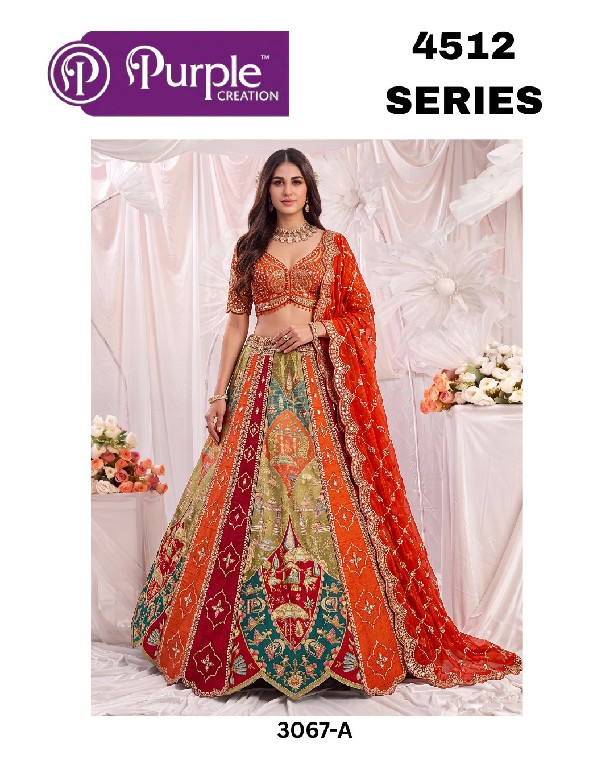 PURPLE CREATION 4512 SERIES D.NO 3067 WHOLESALE PREMIUM SILK WEDDING WEAR LEHENGA CHOLI FOR BRIDES ONLINE