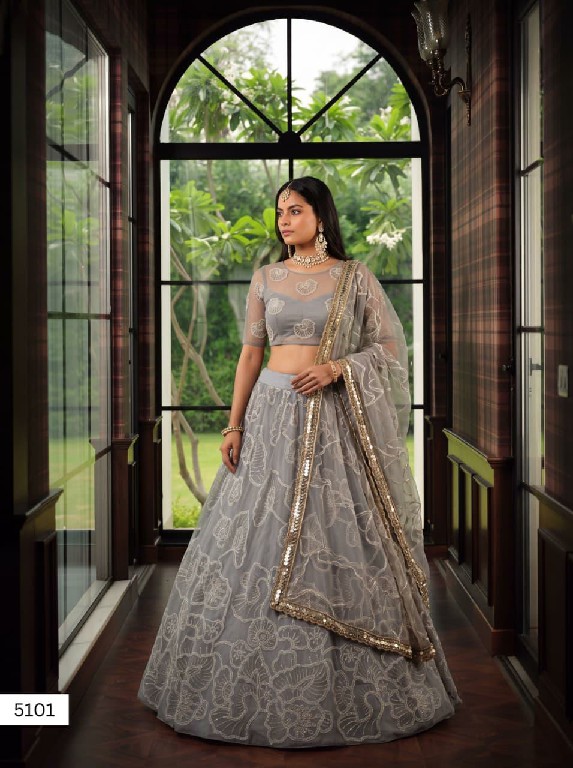 TEXTILEDEAL VRINDIKA WHOLESALE BUTTERFLY NET DESIGNER WORK LEHENGA CHOLI FOR EXPORT