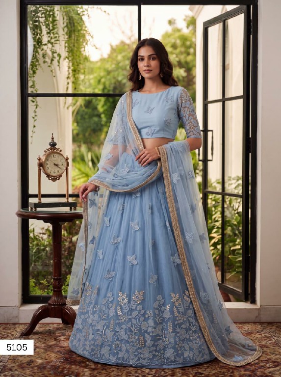 TEXTILEDEAL VRINDIKA WHOLESALE BUTTERFLY NET DESIGNER WORK LEHENGA CHOLI FOR EXPORT