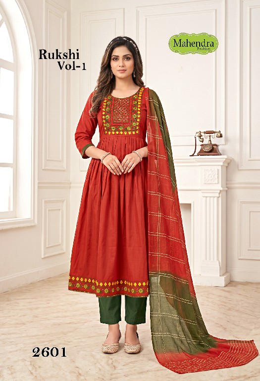 MAHENDRA FASHION RUKSHI VOL 1 WHOLESALE READYMADE VATICAN DAMAN AND NECK WORK UMBRELLA CUT 3 PCS SUITS EXPORTER