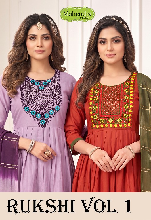 MAHENDRA FASHION RUKSHI VOL 1 WHOLESALE READYMADE VATICAN DAMAN AND NECK WORK UMBRELLA CUT 3 PCS SUITS EXPORTER