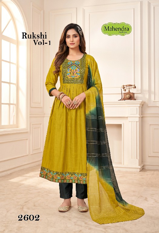 MAHENDRA FASHION RUKSHI VOL 1 WHOLESALE READYMADE VATICAN DAMAN AND NECK WORK UMBRELLA CUT 3 PCS SUITS EXPORTER