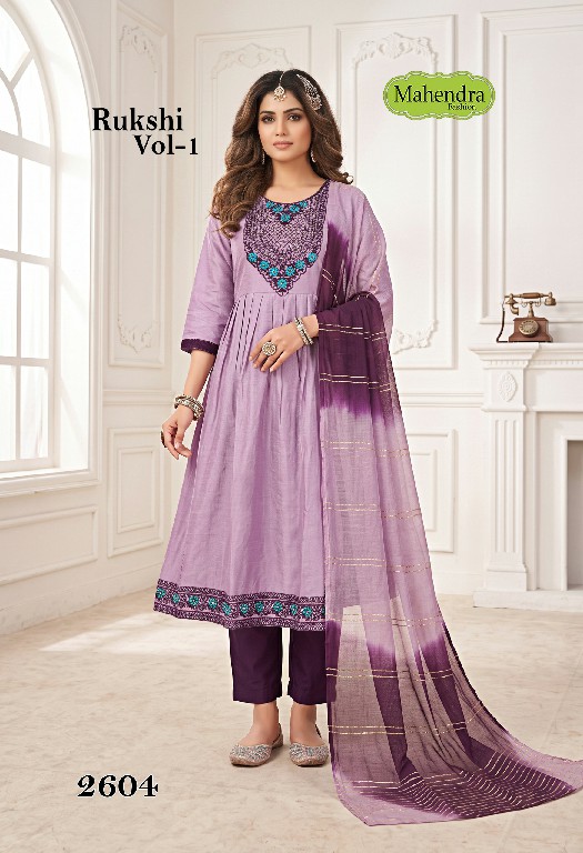 MAHENDRA FASHION RUKSHI VOL 1 WHOLESALE READYMADE VATICAN DAMAN AND NECK WORK UMBRELLA CUT 3 PCS SUITS EXPORTER