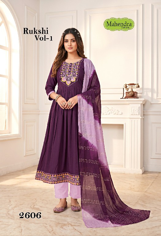 MAHENDRA FASHION RUKSHI VOL 1 WHOLESALE READYMADE VATICAN DAMAN AND NECK WORK UMBRELLA CUT 3 PCS SUITS EXPORTER