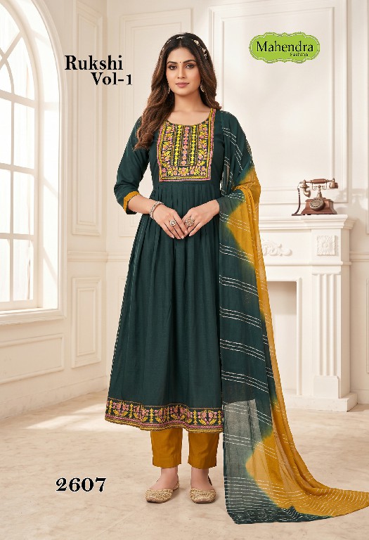 MAHENDRA FASHION RUKSHI VOL 1 WHOLESALE READYMADE VATICAN DAMAN AND NECK WORK UMBRELLA CUT 3 PCS SUITS EXPORTER