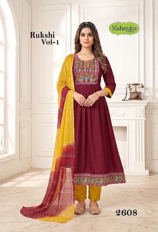 MAHENDRA FASHION RUKSHI VOL 1 WHOLESALE READYMADE VATICAN DAMAN AND NECK WORK UMBRELLA CUT 3 PCS SUITS EXPORTER