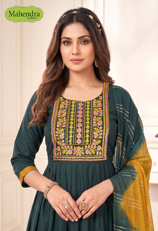 MAHENDRA FASHION RUKSHI VOL 1 WHOLESALE READYMADE VATICAN DAMAN AND NECK WORK UMBRELLA CUT 3 PCS SUITS EXPORTER