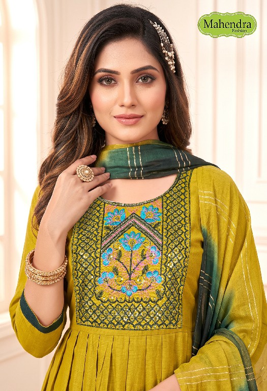 MAHENDRA FASHION RUKSHI VOL 1 WHOLESALE READYMADE VATICAN DAMAN AND NECK WORK UMBRELLA CUT 3 PCS SUITS EXPORTER