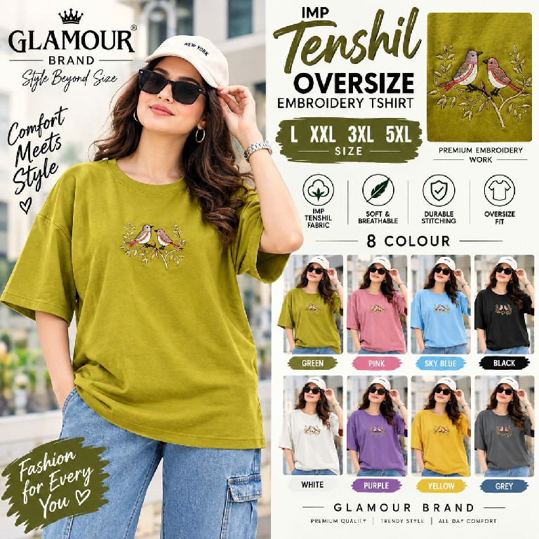 GLAMOUR BRAND LAUNCH READYMADE TENCIL OVERSIZE EMBROIDERY T SHIRT FOR WOMEN ONLINE