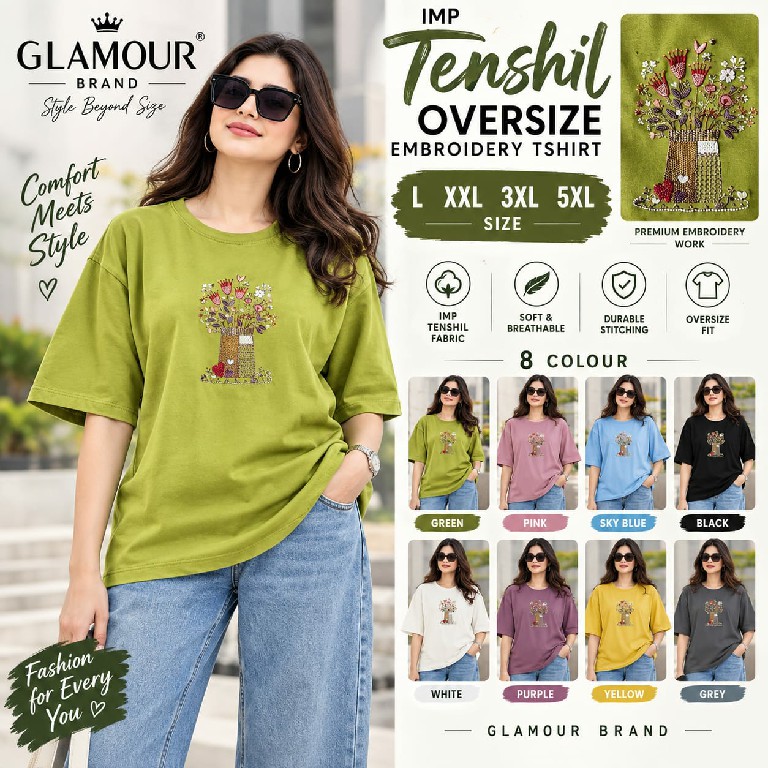 GLAMOUR BRAND LAUNCH READYMADE TENCIL OVERSIZE EMBROIDERY T SHIRT FOR WOMEN ONLINE