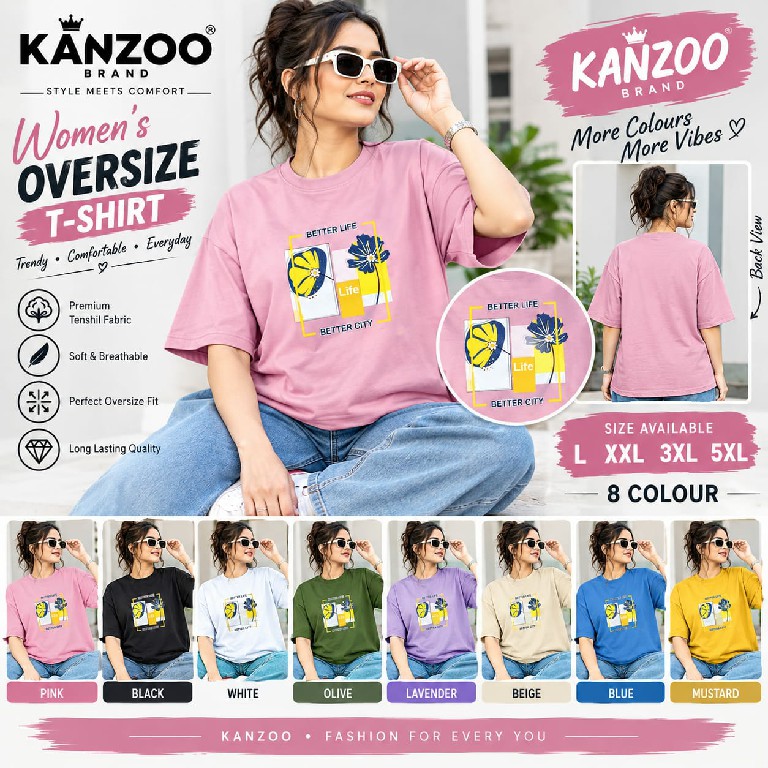 KANZOO LAUNCH READYMADE TENCIL PUFF PRINT OVERSIZE T SHIRT FOR WOMEN EXPORTER