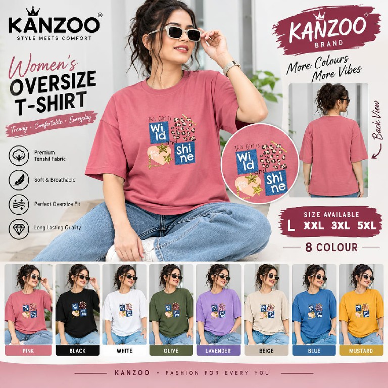 KANZOO LAUNCH READYMADE TENCIL PUFF PRINT OVERSIZE T SHIRT FOR WOMEN EXPORTER