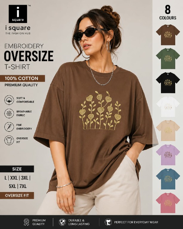 I SQUARE PRESENT READYMADE TENCIL OVERSIZE FANCY EMBROIDERY T SHIRT FOR WOMEN SUPPLIER