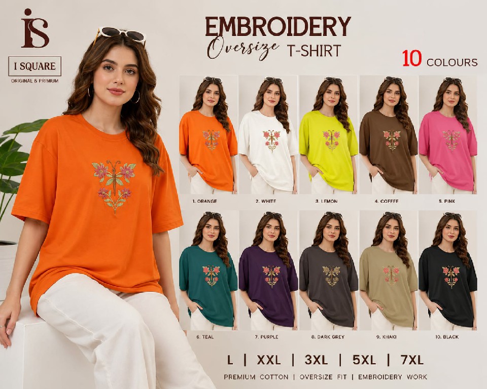 I SQUARE PRESENT READYMADE TENCIL OVERSIZE FANCY EMBROIDERY T SHIRT FOR WOMEN SUPPLIER
