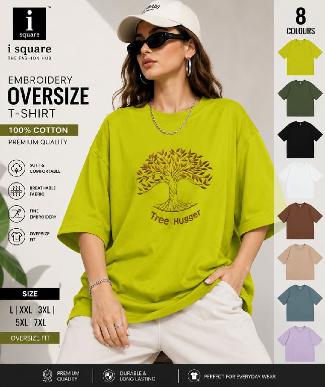 I SQUARE PRESENT READYMADE TENCIL OVERSIZE FANCY EMBROIDERY T SHIRT FOR WOMEN SUPPLIER