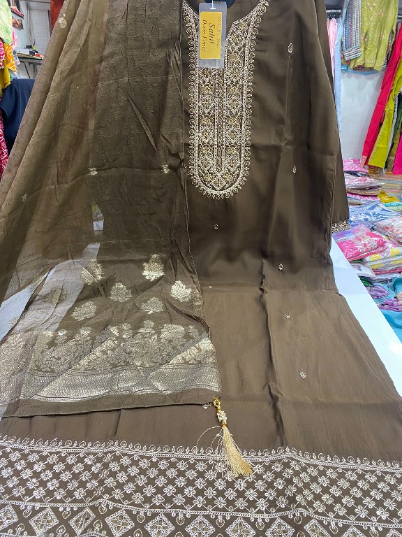 SAHIL PRINTS PRESENT READYMADE SOFT FANCY SILK WITH WORK 3 PCS COMBO SET SUITS FOR EXPORT