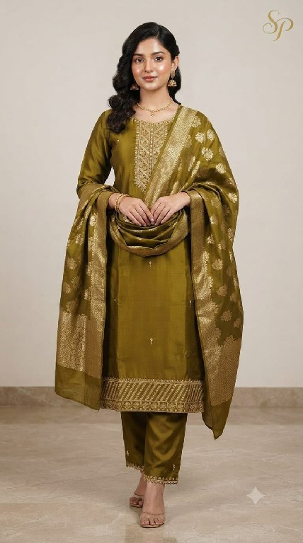 SAHIL PRINTS PRESENT READYMADE SOFT FANCY SILK WITH WORK 3 PCS COMBO SET SUITS FOR EXPORT
