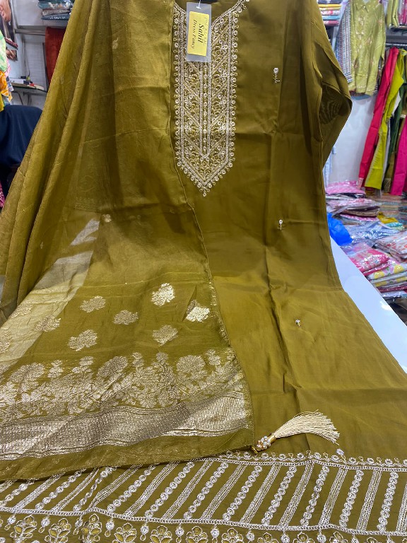 SAHIL PRINTS PRESENT READYMADE SOFT FANCY SILK WITH WORK 3 PCS COMBO SET SUITS FOR EXPORT