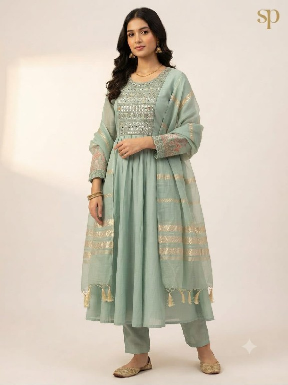 SAHIL PRINTS PRESENT READYMADE MUL CHANDERI MIRROR WORK 3 PCS COMBO SET SUITS FOR EXPORT