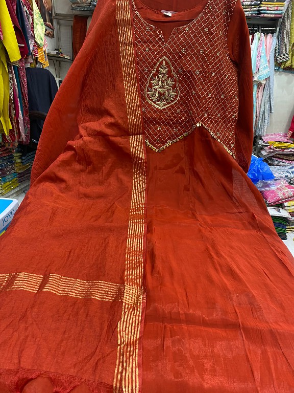 SAHIL PRINTS PRESENT READYMADE MUL CHANDERI WITH HEAVY WORK 3 PCS COMBO SET SUITS FOR EXPORT