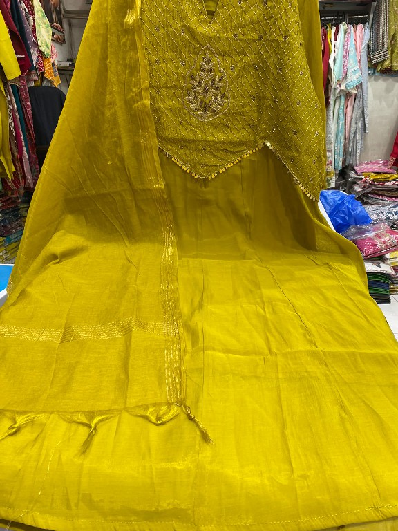 SAHIL PRINTS PRESENT READYMADE MUL CHANDERI WITH HEAVY WORK 3 PCS COMBO SET SUITS FOR EXPORT
