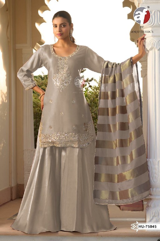 ANJU FAB D.NO HU 75045 TO 75048 WHOLESALE READYMADE HO SHIMMER PARTY WEAR 3 PCS COMBO SET SUITS SUPPLIER