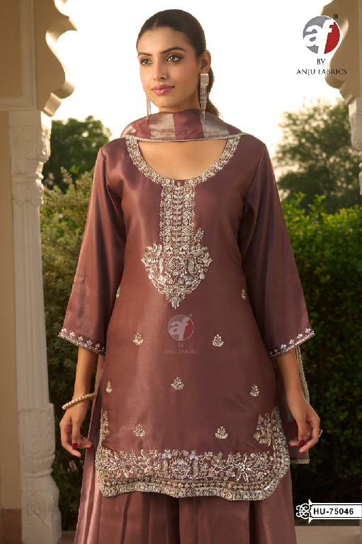 ANJU FAB D.NO HU 75045 TO 75048 WHOLESALE READYMADE HO SHIMMER PARTY WEAR 3 PCS COMBO SET SUITS SUPPLIER