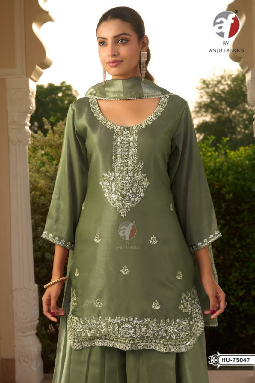 ANJU FAB D.NO HU 75045 TO 75048 WHOLESALE READYMADE HO SHIMMER PARTY WEAR 3 PCS COMBO SET SUITS SUPPLIER