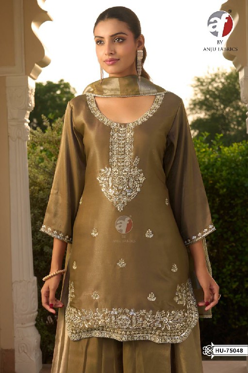 ANJU FAB D.NO HU 75045 TO 75048 WHOLESALE READYMADE HO SHIMMER PARTY WEAR 3 PCS COMBO SET SUITS SUPPLIER