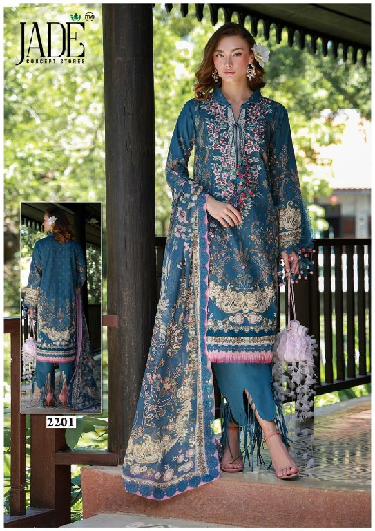 JADE BIN SAEED VOL 22 WHOLESALE READYMADE COTTON PRINTED KARACHI STYLE KURTI PANT WITH DUPATTA ONLINE
