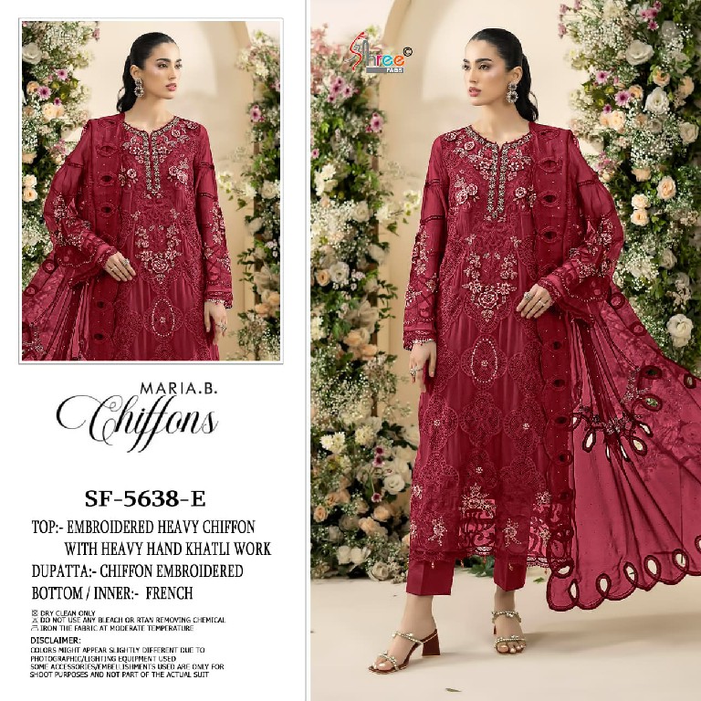 SHREE FABS D.NO 5638E TO 5638H WHOLESALE CHIFFON PAKISTANI HIT DESIGN UNSTITCH SALWAR SUITS EXPORTER