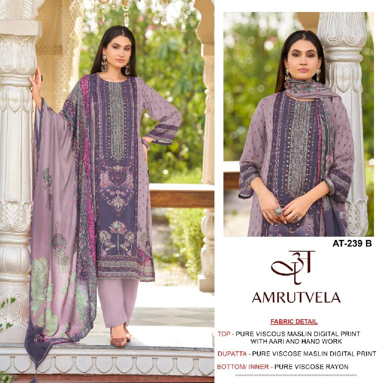 AMRUTVELA D.NO 239 WHOLESALE VISCOSE MUSLIN ELEGANT DESIGN UNSTITCH SALWAR SUITS FOR EXPORT