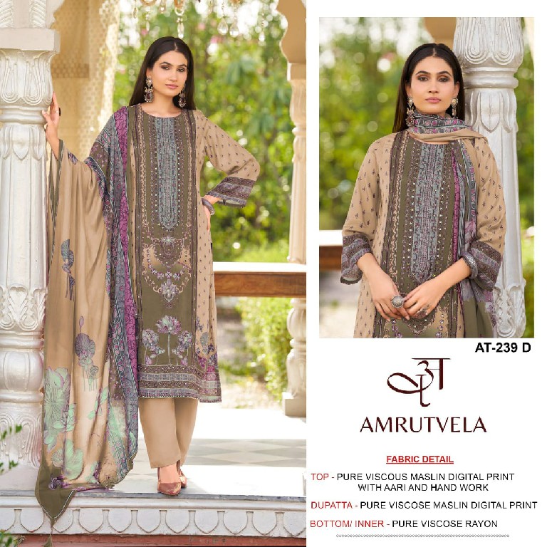 AMRUTVELA D.NO 239 WHOLESALE VISCOSE MUSLIN ELEGANT DESIGN UNSTITCH SALWAR SUITS FOR EXPORT
