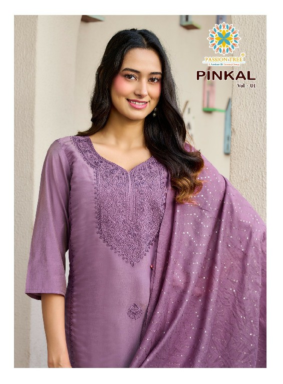 PASSION TREE PINKAL VOL 1 WHOLESALE READYMADE ROMAN SHIMMER FANCY WORK 3 PCS SUITS SUPPLIER