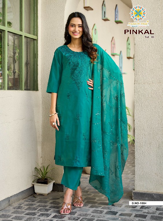 PASSION TREE PINKAL VOL 1 WHOLESALE READYMADE ROMAN SHIMMER FANCY WORK 3 PCS SUITS SUPPLIER