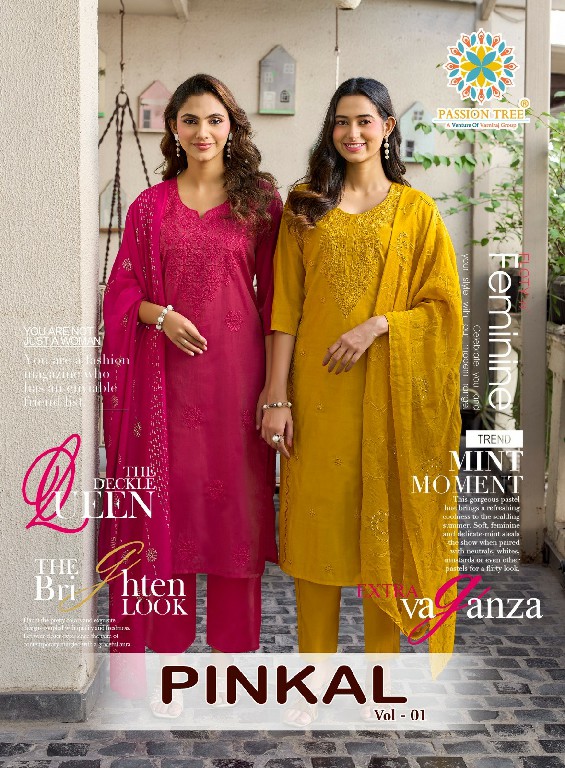 PASSION TREE PINKAL VOL 1 WHOLESALE READYMADE ROMAN SHIMMER FANCY WORK 3 PCS SUITS SUPPLIER