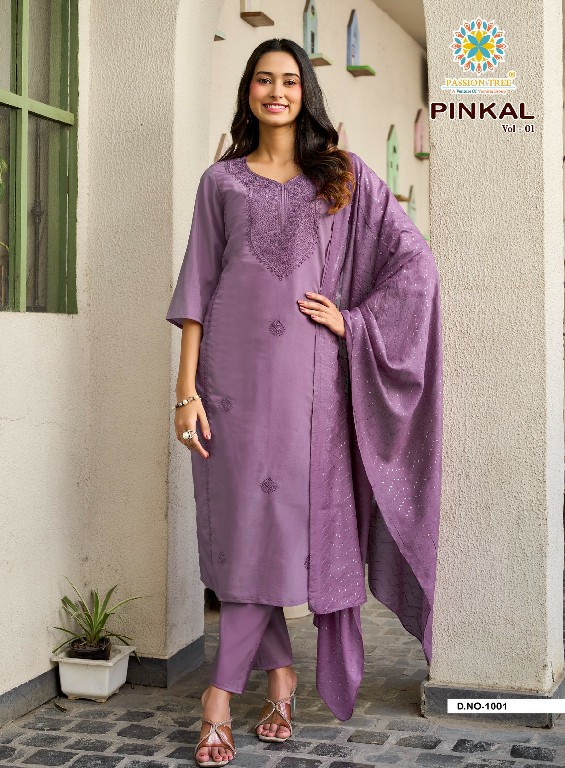 PASSION TREE PINKAL VOL 1 WHOLESALE READYMADE ROMAN SHIMMER FANCY WORK 3 PCS SUITS SUPPLIER