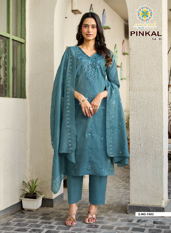 PASSION TREE PINKAL VOL 1 WHOLESALE READYMADE ROMAN SHIMMER FANCY WORK 3 PCS SUITS SUPPLIER