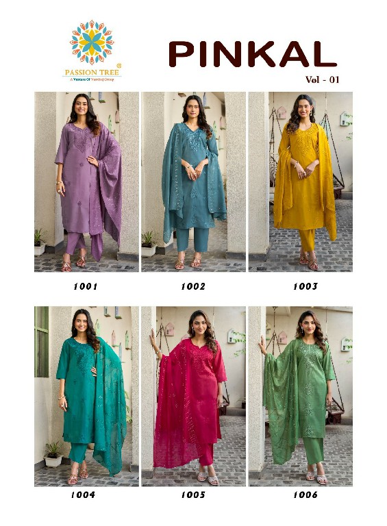 PASSION TREE PINKAL VOL 1 WHOLESALE READYMADE ROMAN SHIMMER FANCY WORK 3 PCS SUITS SUPPLIER