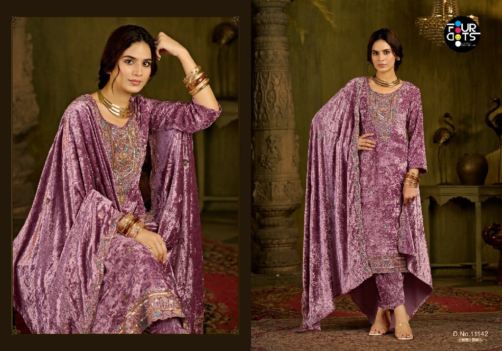 FOURDOTS ZARA WHOLESALE SEMI MAKHAMAL VELVET WITH WORK WINTER WEAR UNSTITCH SALWAR SUITS FOR EXPORT