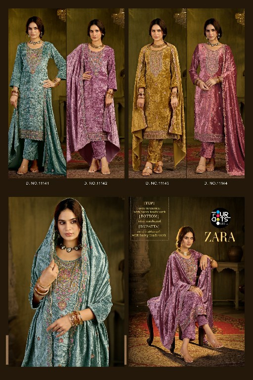 FOURDOTS ZARA WHOLESALE SEMI MAKHAMAL VELVET WITH WORK WINTER WEAR UNSTITCH SALWAR SUITS FOR EXPORT
